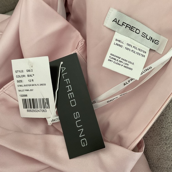 ALFRED SUNG Lace-Up Bustier Full Skirt Pockets Satin Pink Maxi Dress NWT 12 - Picture 11 of 12